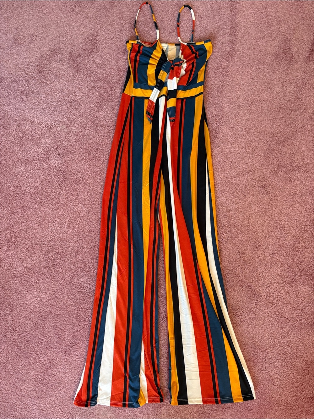 Striped Wide-Leg Jumpsuit in Red, Navy & Yellow Size Medium